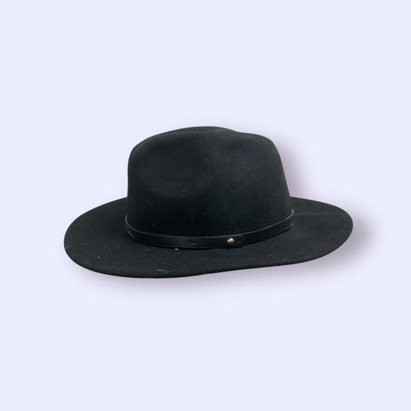Free People Wool Hat Womens Black Fedora Rancher Band One Size Sun Hat Festival - Picture 1 of 4